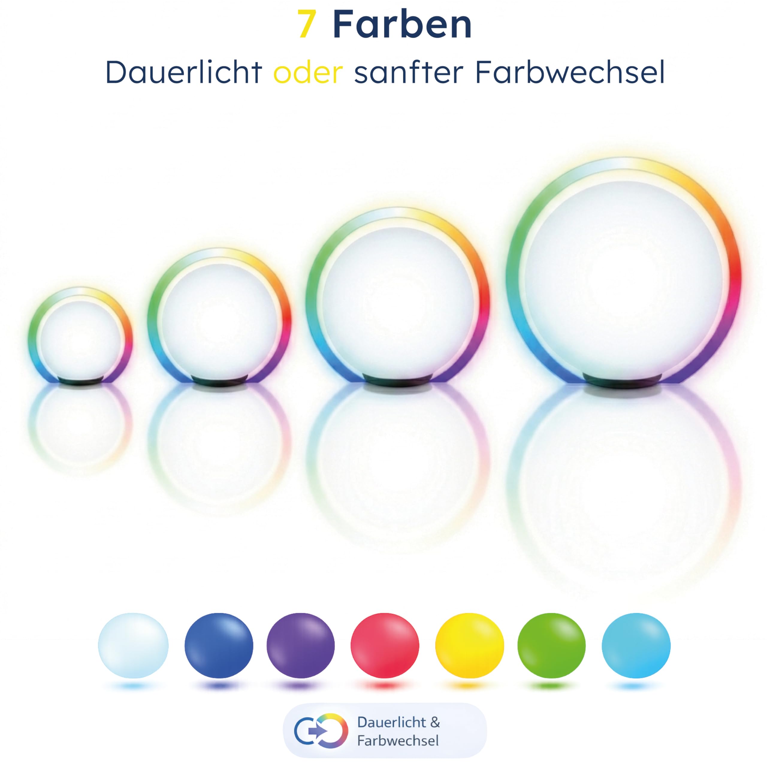 Esotec Solarkugel für den Garten, 4er Set, 7 Farben, multicolor, Bodenleuchten, Akku, LED Solarkugel, Solarleuchte, Kugelleuchte, 6500K, außen, winterfest, outdoor, 102615