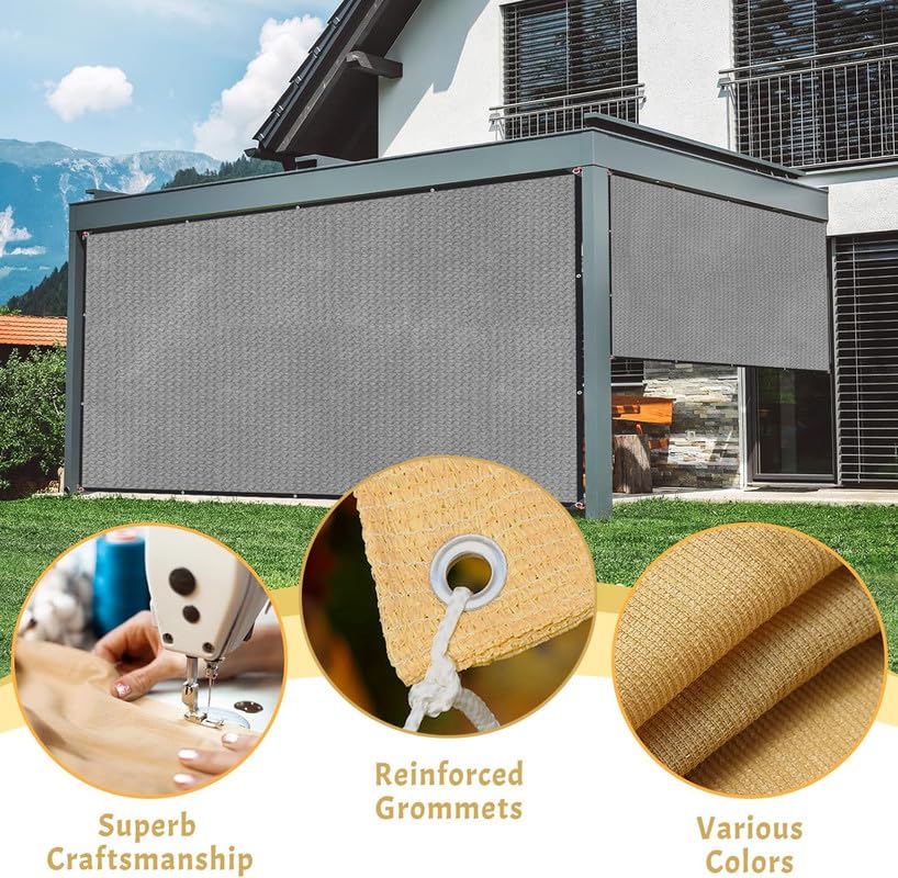 Image of MetDeals HDPE Knitted Balcony Sun Shade Sail Canopy Cover for Outdoor, Garden & Terrace|UV & Sun Protection with Rustproof Eyelet & Cable Tie for Easy Installation(Grey, 9.5x12 Ft)(Pc 1)