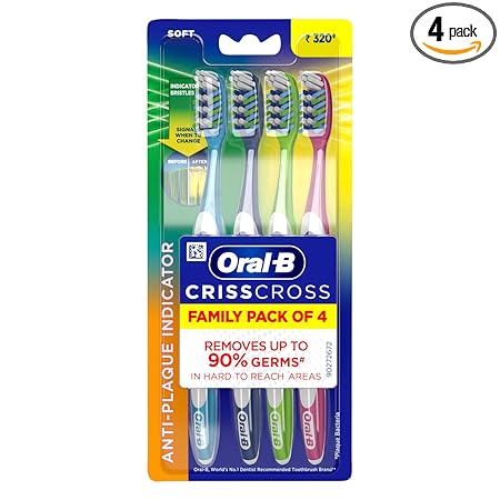 Oral B Criss Cross - Family pack of 4 toothbrushes  Soft, For adults,Manual,Multicolor
