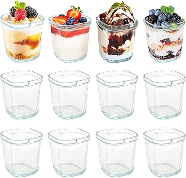12-Pack 5 oz Glass Pudding Cups with Lids
