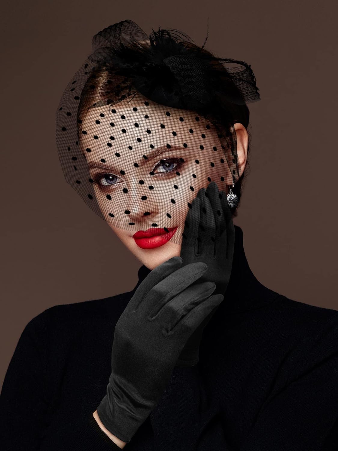 SATINIOR 50s Fascinators for Women Funeral Veil Tea Party Hat and Gloves Pillbox Cocktail Hat - Image 2