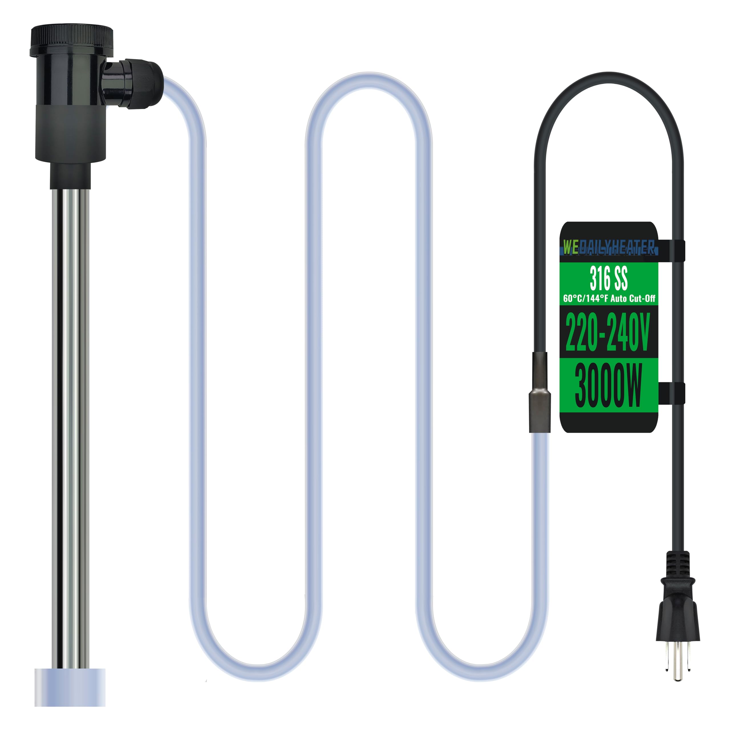 Photo 1 of 3000W 240V Immersion Water Heater of Above Ground Pool & Bathtub – Portable Fully Submersible Electric Heater with WiFi Timer & Temp Control for Inflatable Pool, Bucket, Baptistry and Hot Tub etc