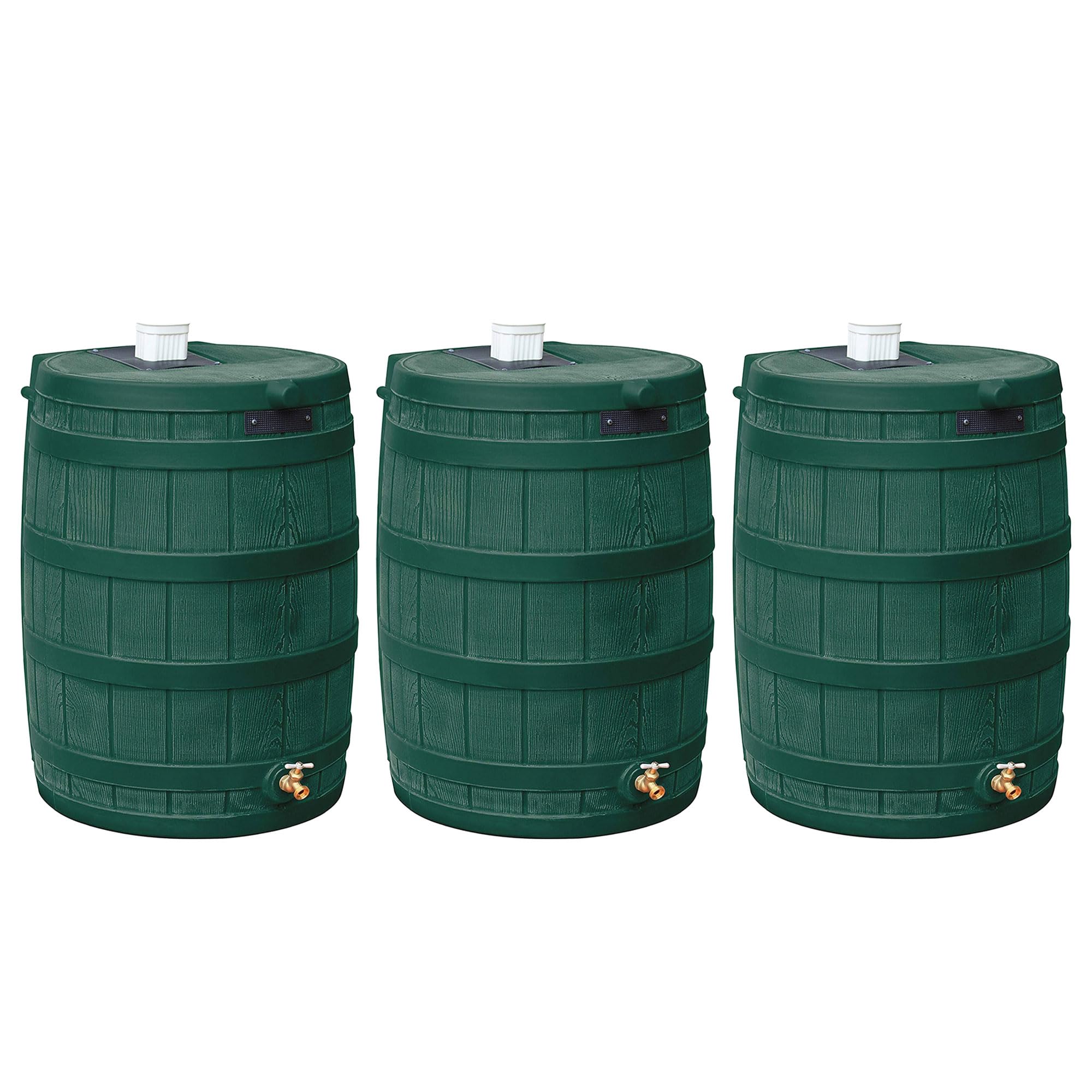 Good Ideas Rain Wizard Water Storage High Quality Collection Barrel with Brass Spigot, Safety Screen, and 50 Gallon Capacity, Green (3 Pack)