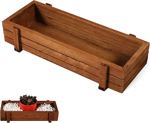 Cyrank Maceta de madera, 8.9 x 3.3 x 1.6 pulgadas, maceta rectangular de madera para suculentas, caja de almacenamiento para escritorio, decoración disponible en Yaxa Colombia
