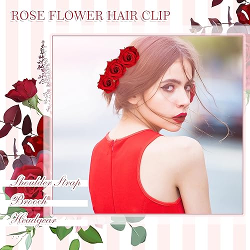 Miniatura 3 de Yilloog Paquete de 12 pinzas para el pelo rosa de 2.8 pulgadas, broches florales, horquillas mexicanas, suministros de fiesta para mujeres,