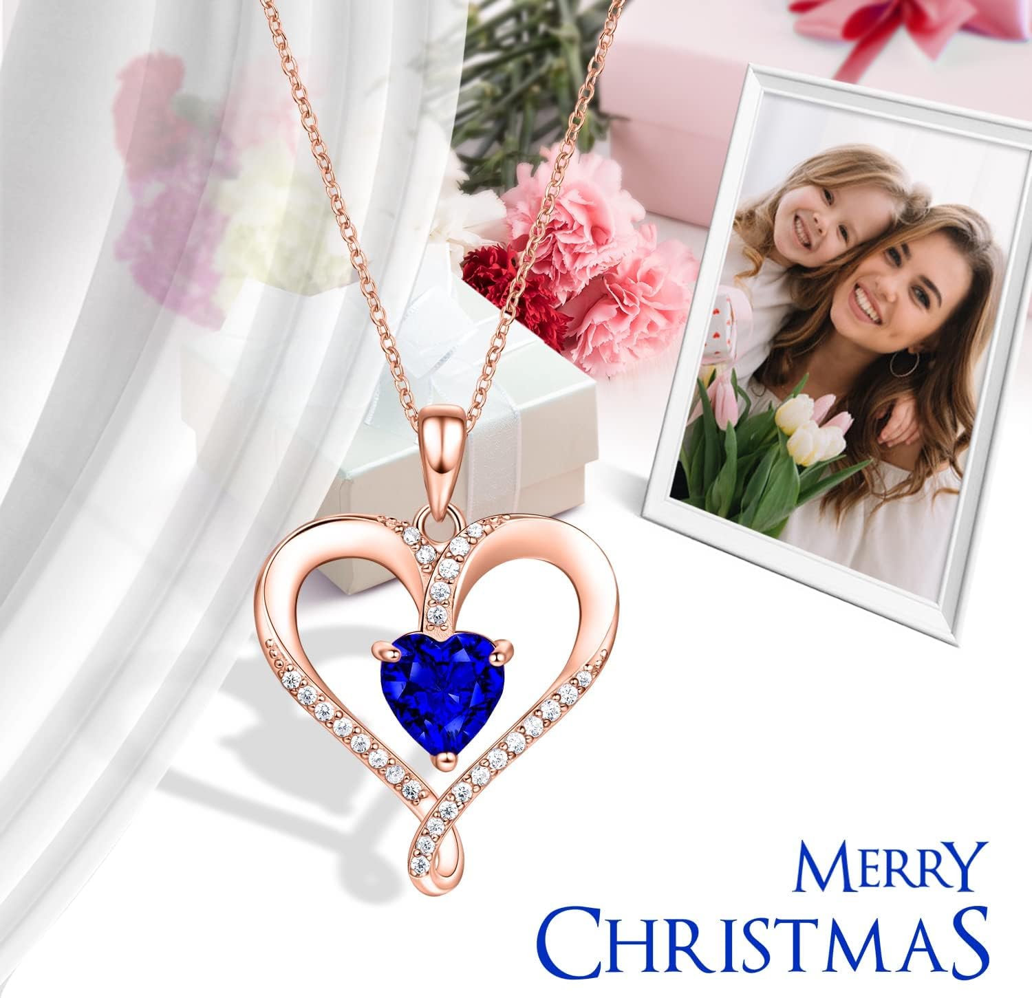ESSIE ODILA Necklaces for Women Sterling Silver Birthstone Necklace for Women Heart Pendant Necklaces Birthday Gifts Jewelry for Women Mom Wife