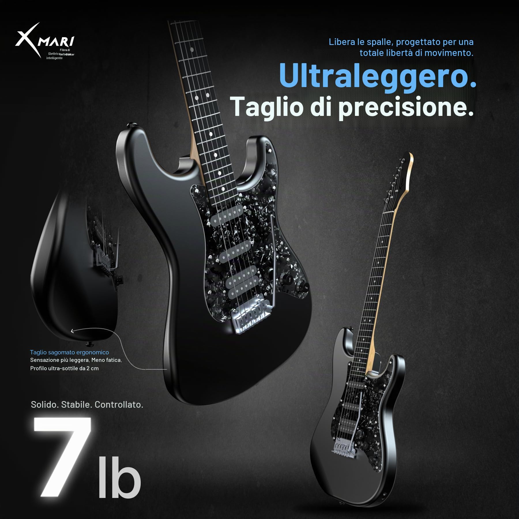 Enya XMARI - Chitarra elettrica intelligente con effetti DSP integrati, 4 preset, registrazione USB-C OTG, uscita cuffie, pickup in ceramica personalizzati, corpo in fibra di carbonio, con custodia