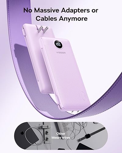Miniatura 8 de VEGER Cargador portátil de viaje todo en uno con enchufe y cables de CA integrados, batería de banco de energía delgada de 10000 mAh, carga rápida