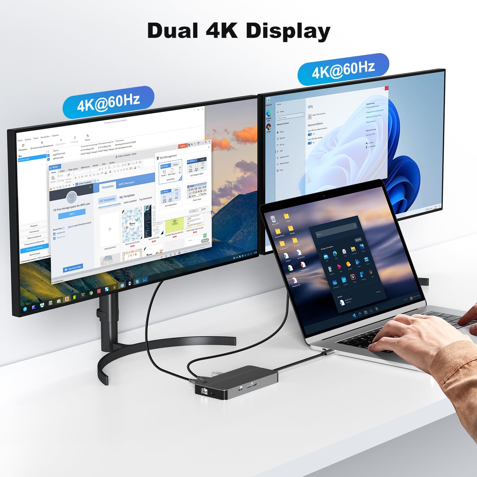 Docking station per MacBook, docking station per computer portatile, doppio monitor per MacOS, dock USB C 10 in 1 con 4 USB A/C, doppio HDMI 4K a 60Hz, 100W PD, 1Gbps LAN, SD/TF, audio