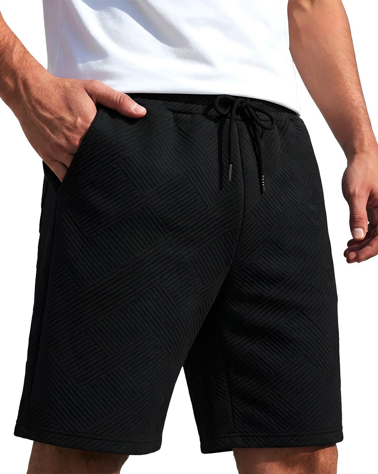 Halfword Pantalones Cortos Hombre Shorts Casual Tejido hasta la Rodilla Textura Gruesos Verano Cintura Elástica Bermudas Casa — view 9