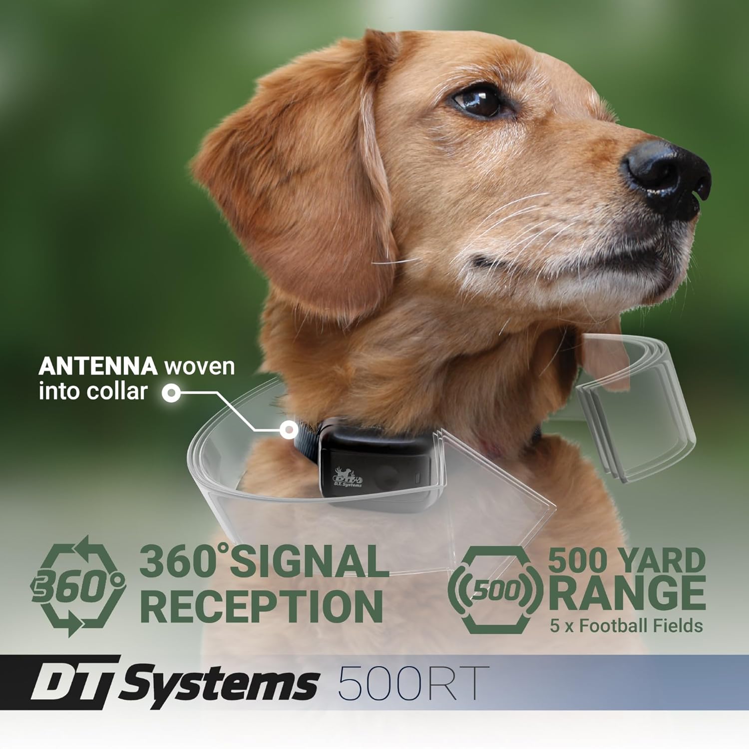 DT Systems 500RT Dog Training Collar with Remote - Waterproof Rechargeable E-Collar - 500 Yard Range - 15 Training Levels Vibration and Beep Modes for Small to Large Dogs 7 to 85 lbs - Made in Korea