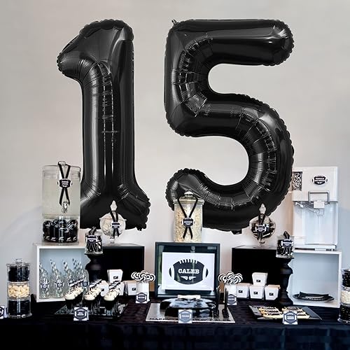 Miniatura 5 de Globos de 40 pulgadas con el número 15, globos de helio negro número 15, globo de número grande para niños y niñas, suministros de decoración de