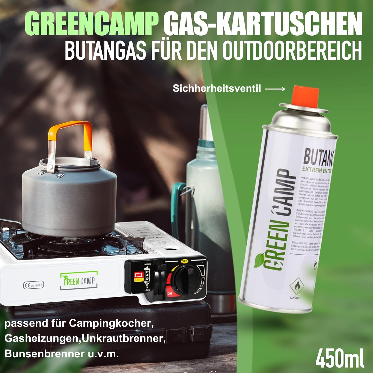 Green Camp ® 28x Gaskartuschen 227g [Made IN Europe] ideal für Gaskocher, Gasheizung, Gasbrenner, Unkrautbrenner oder Campingkocher - Butan Gaskartusche Typ MFS – 1A
