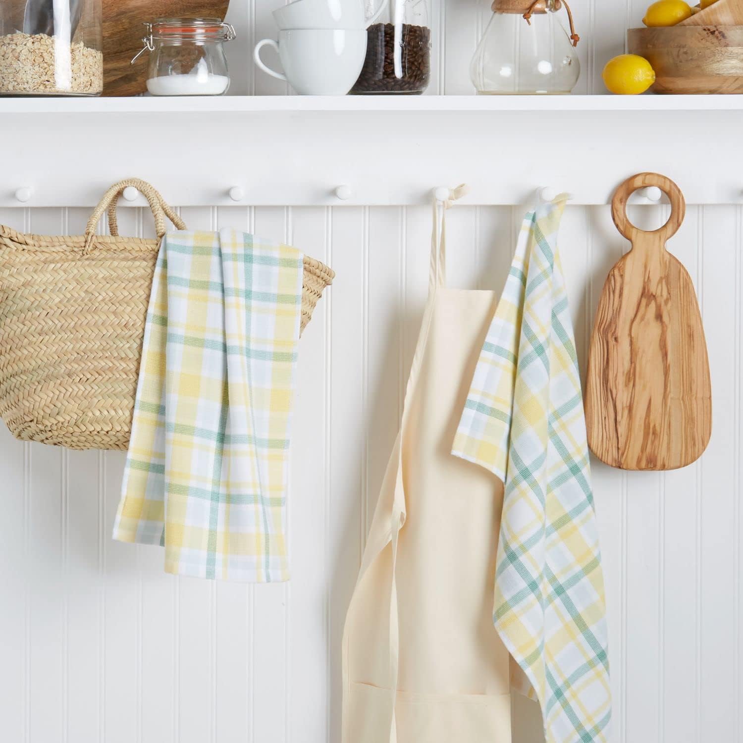 Yellow Plaid Cotton Kitchen Towel 2-Pack Set