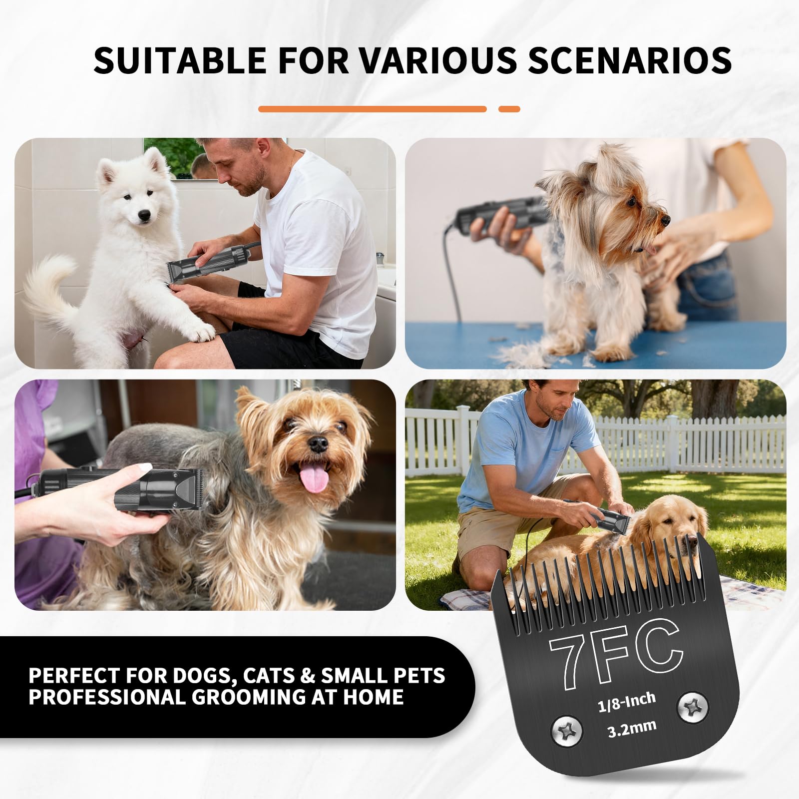Confezione da 3 Lame di Toelettatura 7FC Staccabili per Cani - Lama in Acciaio da 1/8 Pollici (3,2 mm) - Compatibile con Andis, Oster A5, Wahl KM-10, Moser, Heiniger - Nero