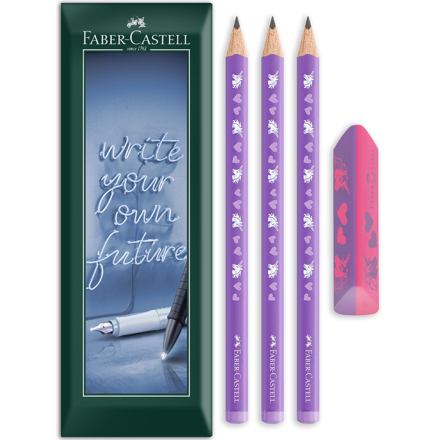 Faber-Castell Unicorn Jumbo HB Pencils & Eraser Gift Set, Pack of 4