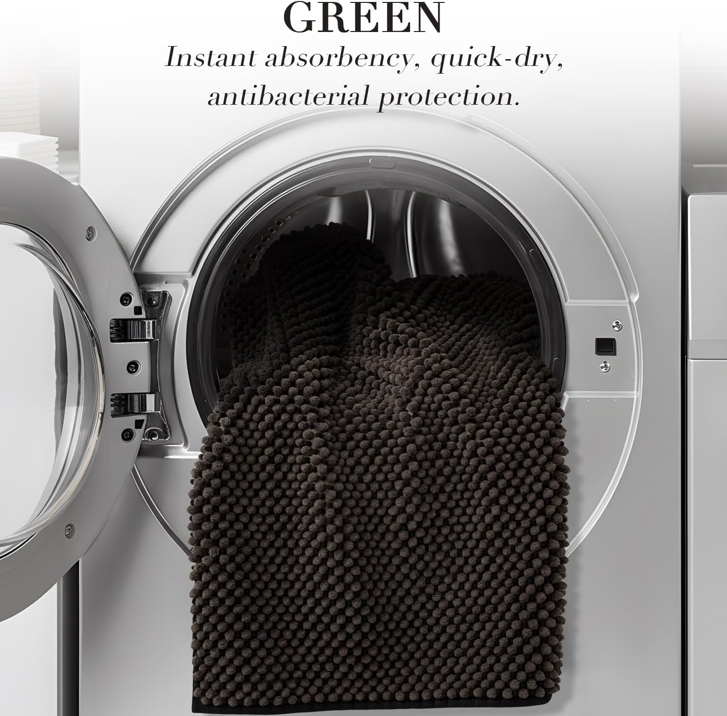 BSICPRO Bathroom Rugs Set 2 Piece-Chenille Bath Mats Non Slip-Thick Soft Absorbent Bath Rug-Shower Floor Mat Machine Washable-Bathroom Decor Accessories (Black, 20" x 47" Plus 20" x 32")