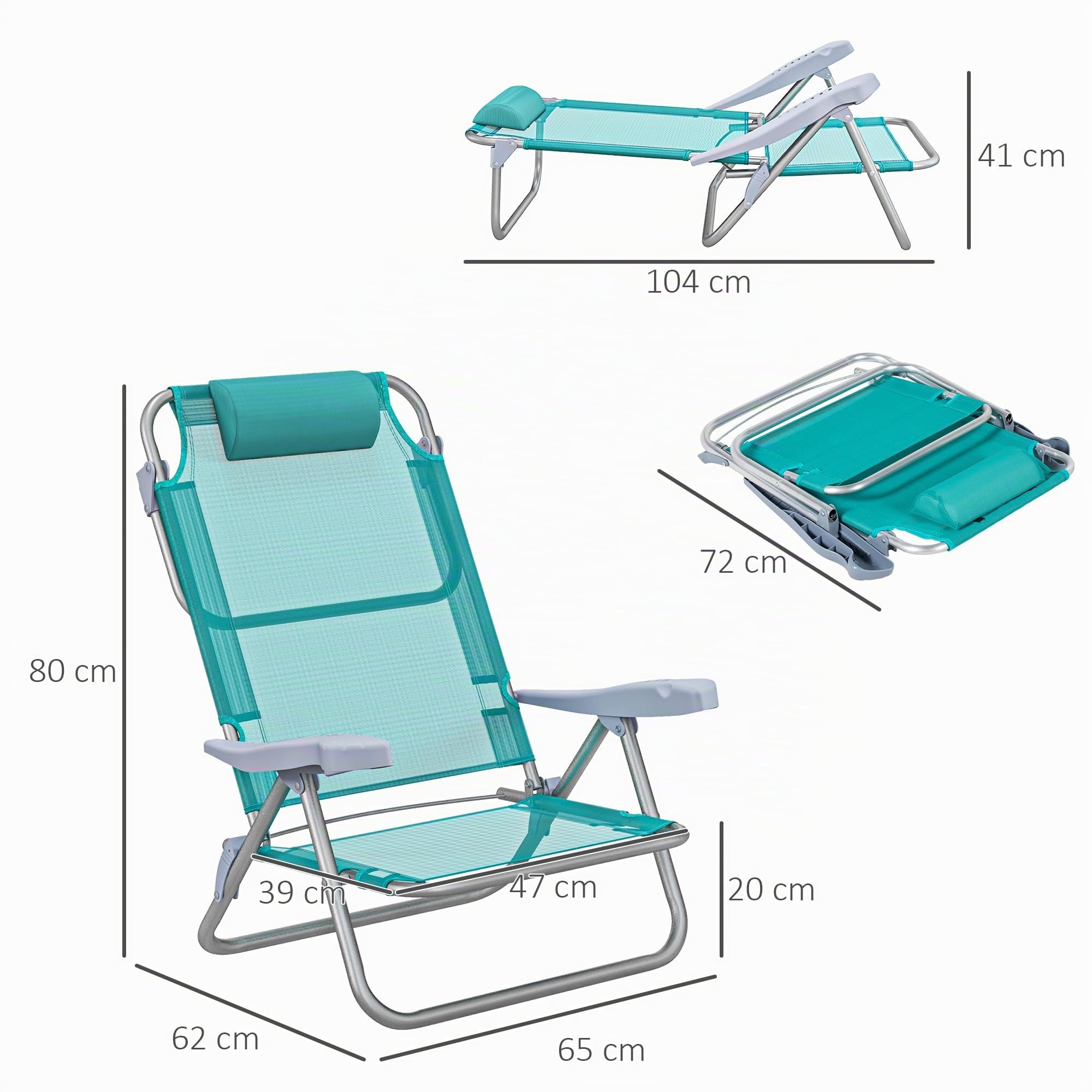 Outsunny Lot de 2 Chaises de Jardin Pliantes Aluminium 62x65x80cm Cyan