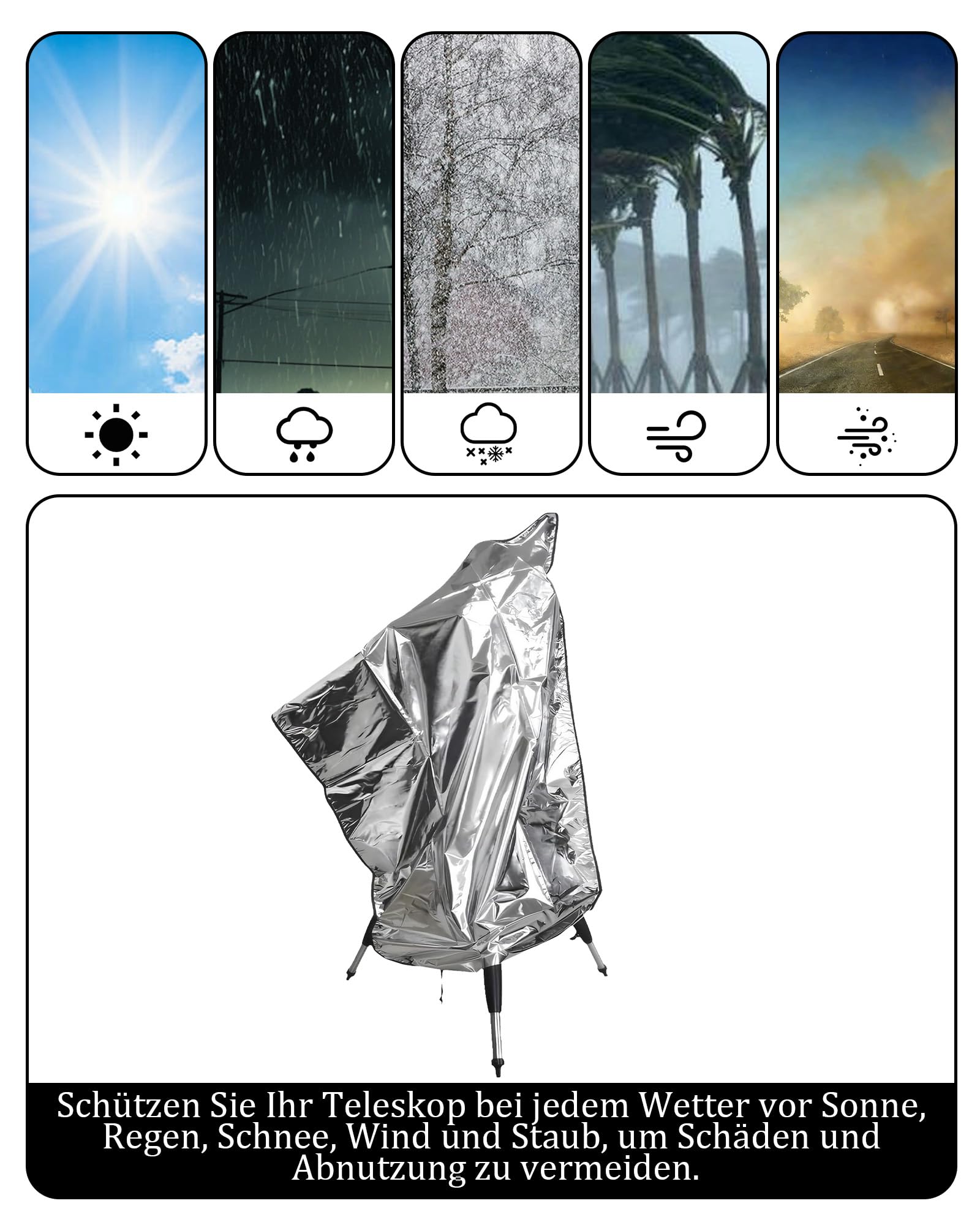 Housse télescopique de protection 120x160 cm étanche poussière coupe-vent extérieur