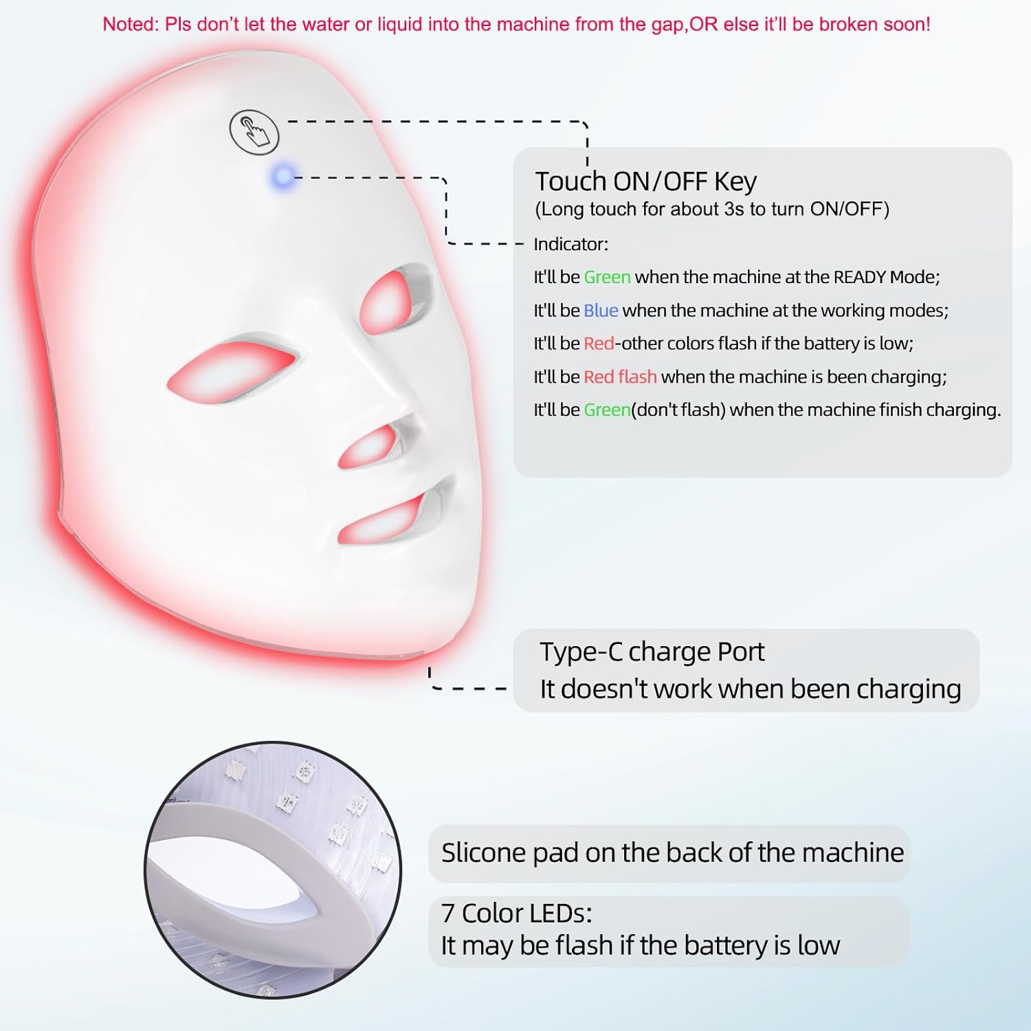 Red Light Therapy for face,Blue LED Light Therapy Mask,7-1 Colors LED Facial Skincare Mask at Home,USB Rechargeable,Cordless - Image 3