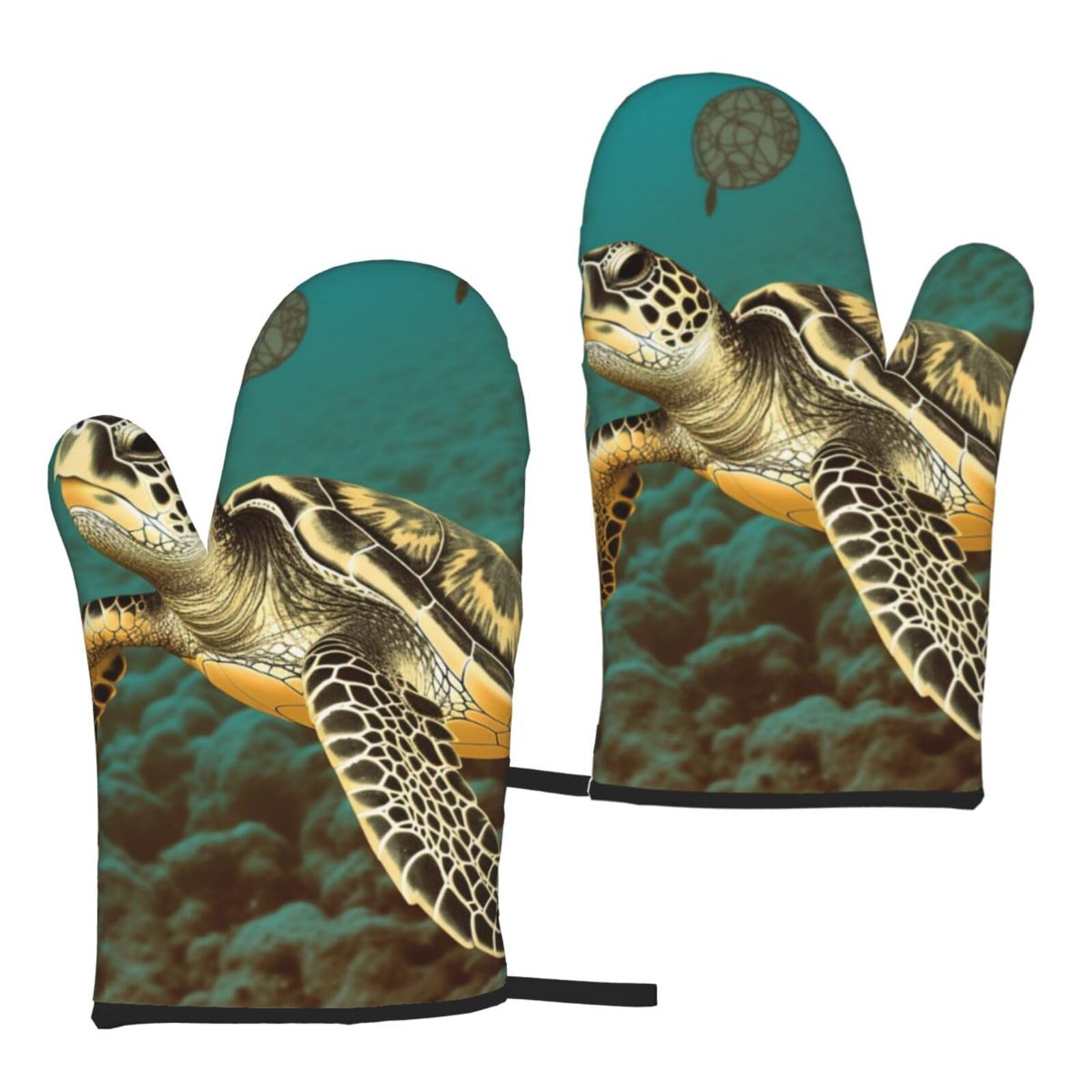 Sea Turtle Printed Oven Mitts Sets 2 PCS Heat Resistant and Non-Slip Glove Potholder for Kitchen Cooking Baking Grilling