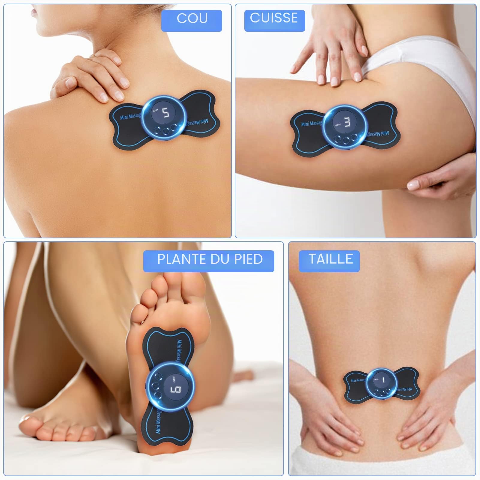 Lot de 2 mini masseurs de cou, appareil de massage du corps et du cou, appareil de massage électrique des épaules, soulagement de la douleur pour bras, cou, dos, taille, jambes, 6 tampons