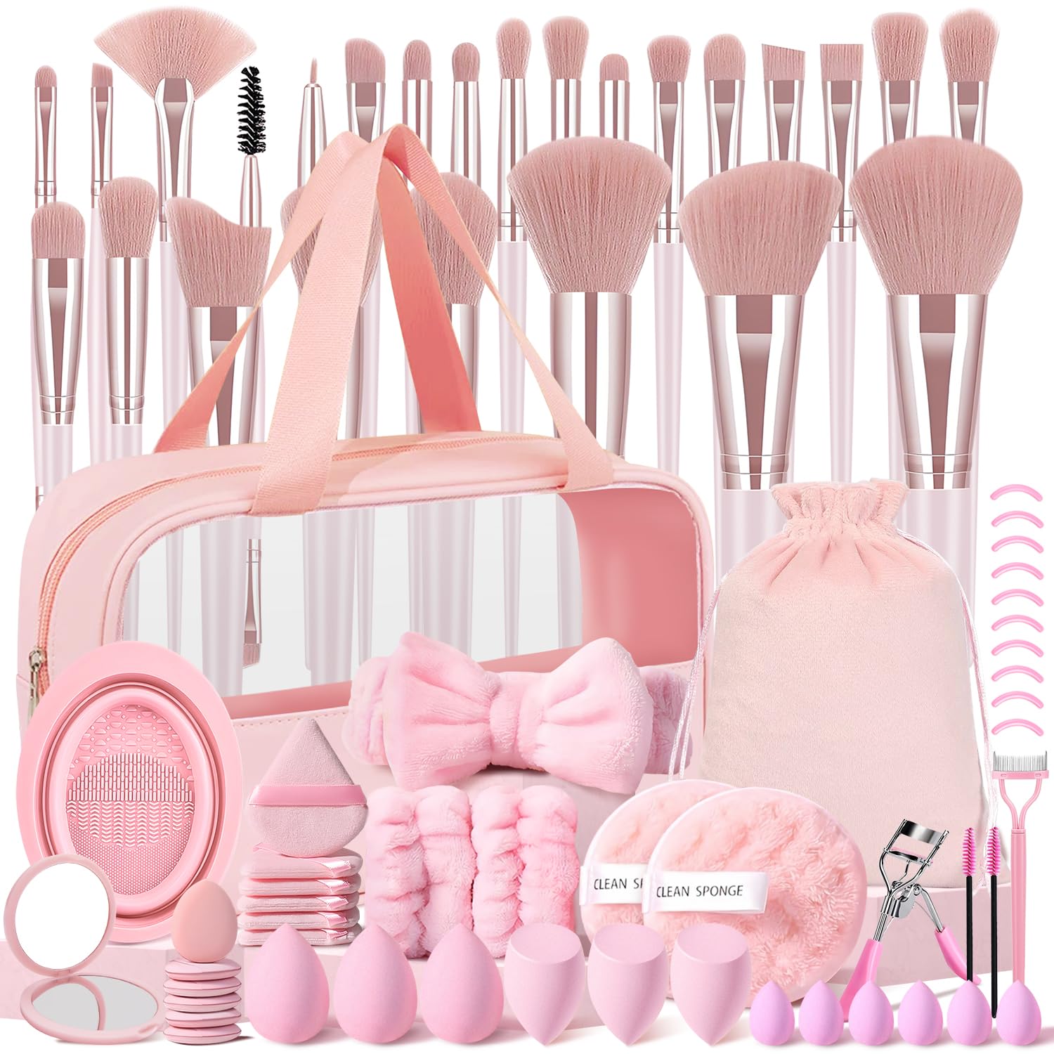 HGHDBT Juego de 72 brochas de maquillaje profesionales rosas con estuche sintético de alta calidad para base, corrector, rubor, sombra de ojos, polvo, contorno, brochas de maquillaje, brochas y