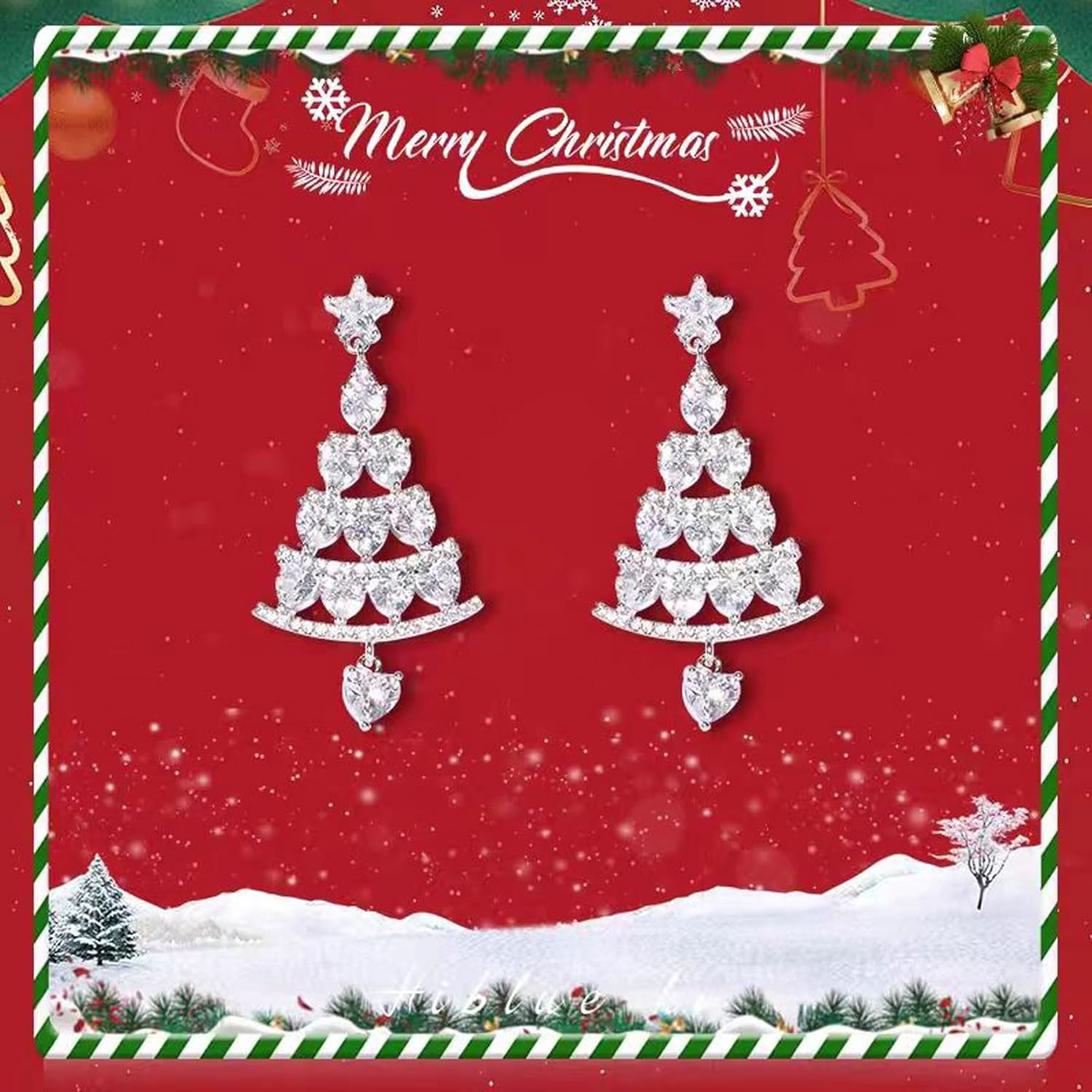 Gold Rhinestone Heart Christmas Tree Earrings for Women Charms Drop Dangling Stud Earring Holiday Festival Party New Year Jewelry - Image 7