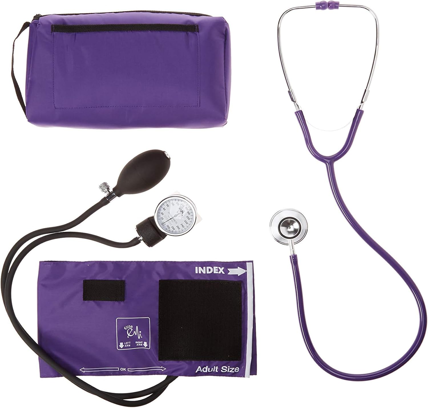 EMI #305 Purple Aneroid Sphygmomanometer Blood Pressure Monitor with Dual Head Stethoscope Set Kit