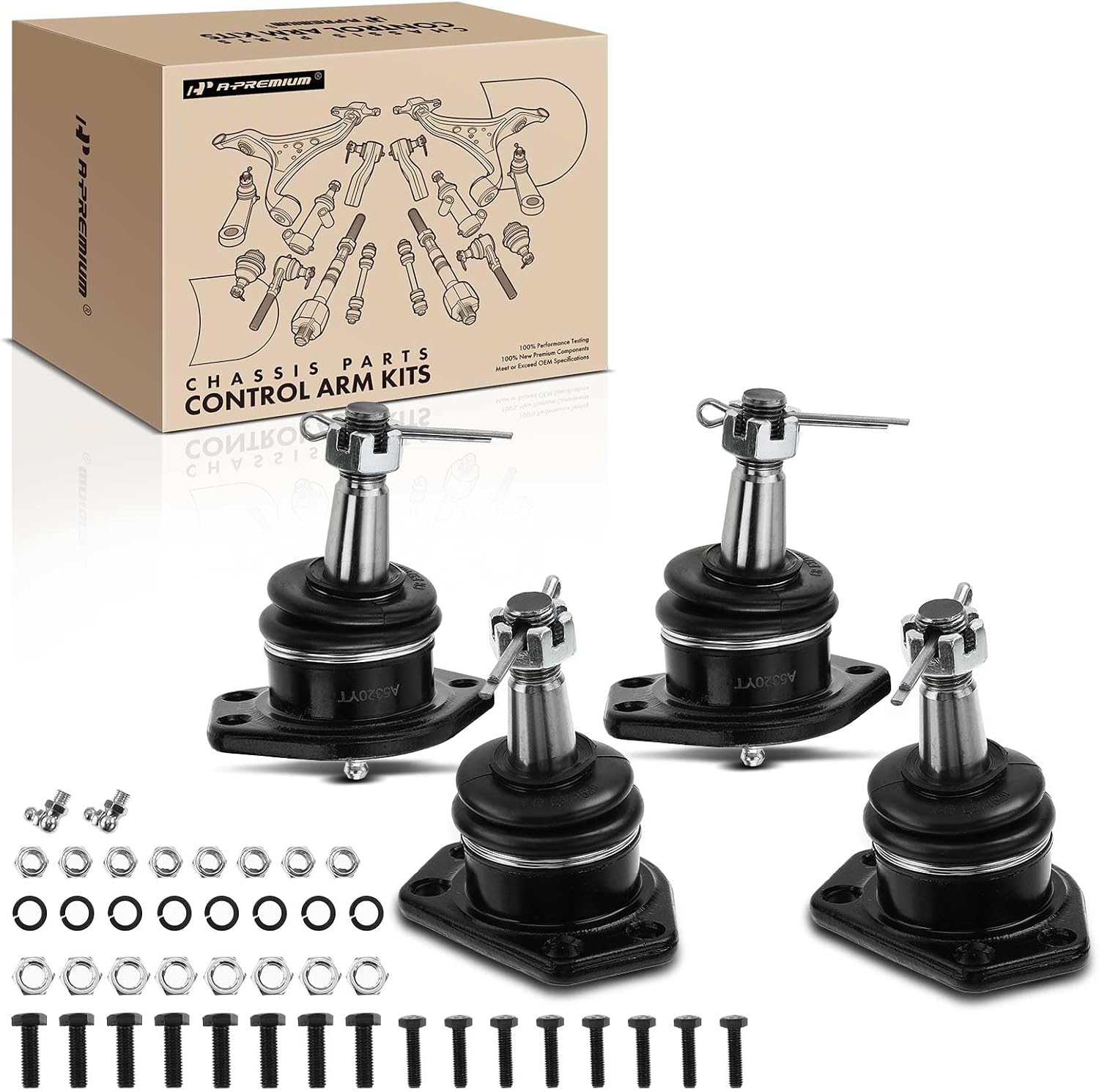 A-Premium Set of 4, Front Upper & Lower Ball Joints Kit, Compatible with Chevrolet Blazer S10 (Blazer) & GMC S15 Jimmy Sonoma Syclone Typhoon & Isuzu Hombre & Oldsmobile Bravada, 1984-2005, 4WD Only