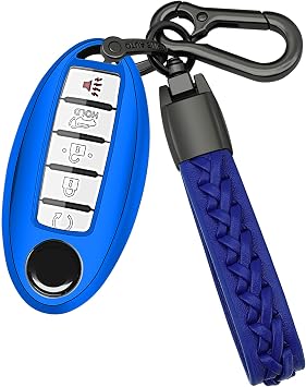 Kirsnda for Nissan Key fob Cover case with Keychain,Soft TPU Protect car Key Compatible with Altima Rogue Maxima Pathfinder ect 3/4/5 Buttons Remote Smart Key,Key case-Blue
