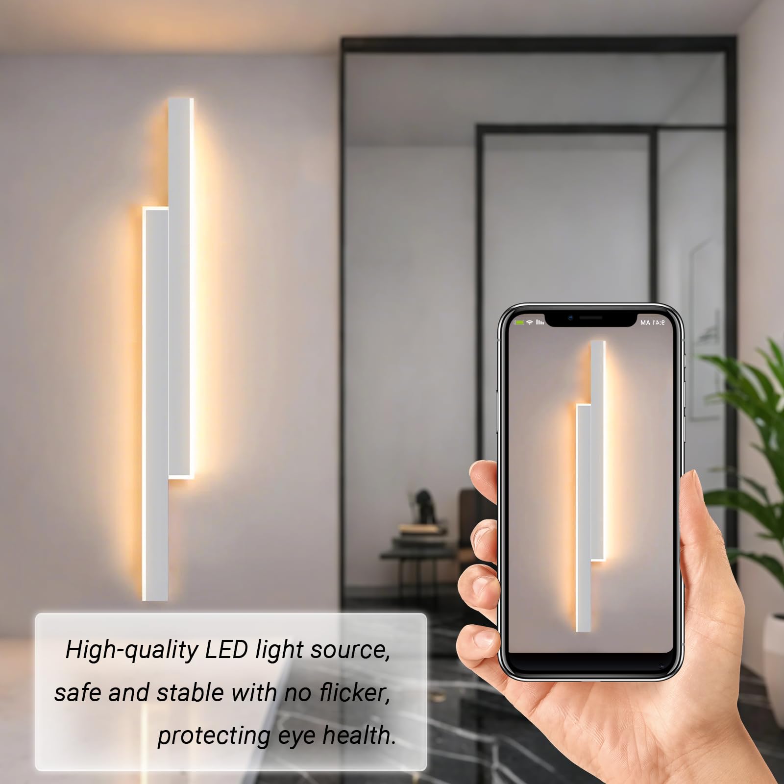Aplique pared con Control Remoto,25W 2800LM lampara led,100CM lampara pared Regulable,3 Temperaturas De Iluminación,Aplique pared interior para Dormitorio Salón Escalera Pasillos(blanco)