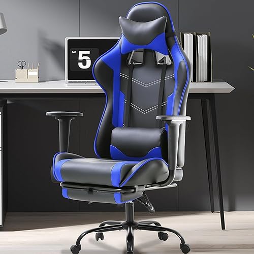 Miniatura 13 de Silla de juegos de PC con reposapiés, silla ergonómica de oficina en casa con soporte lumbar y almohada para reposacabezas, silla reclinable