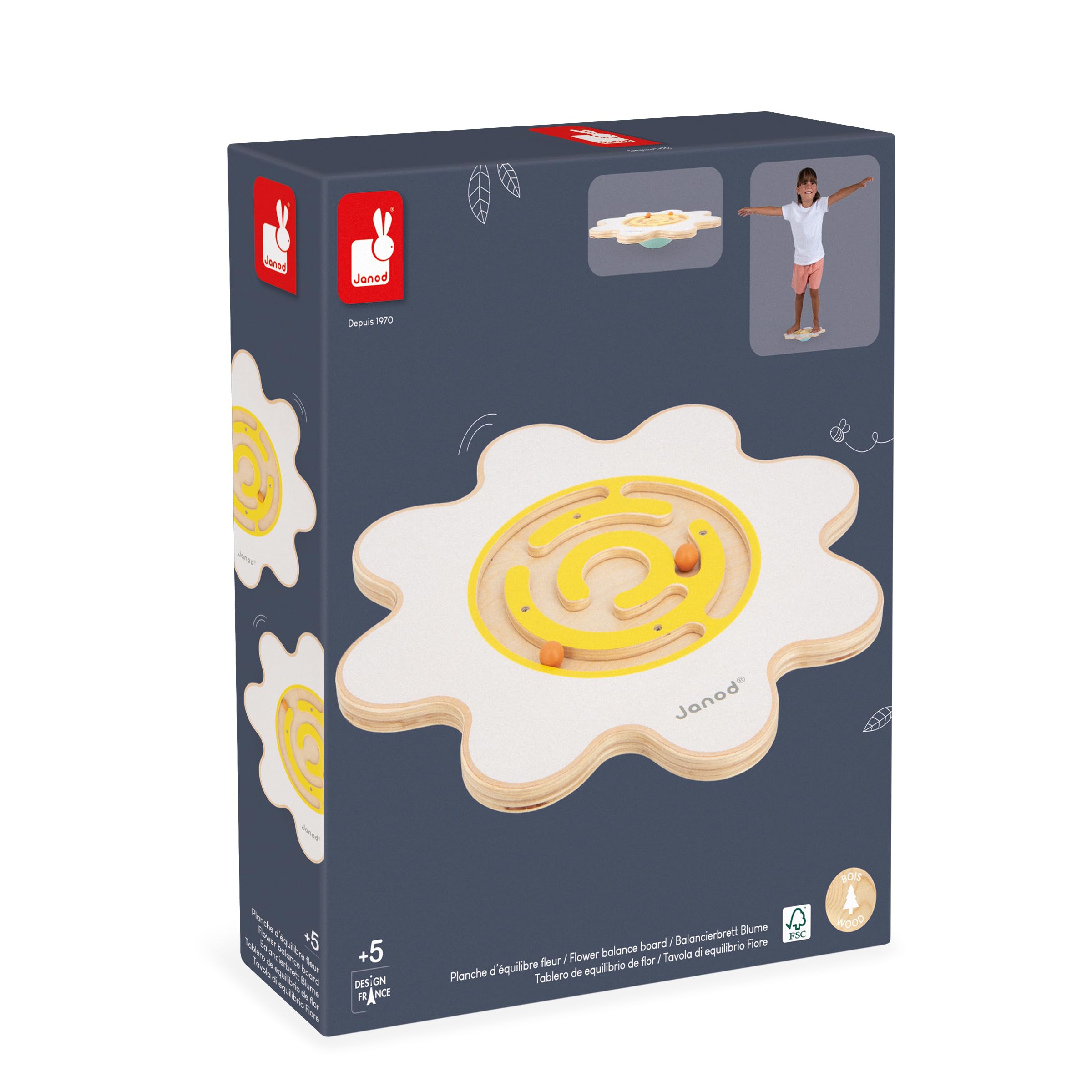 Janod Planche d'Équilibre Fleur Sweet Cocoon Jouet en Bois FSC Développe Équilibre et Concentration Enfant dès 5 Ans