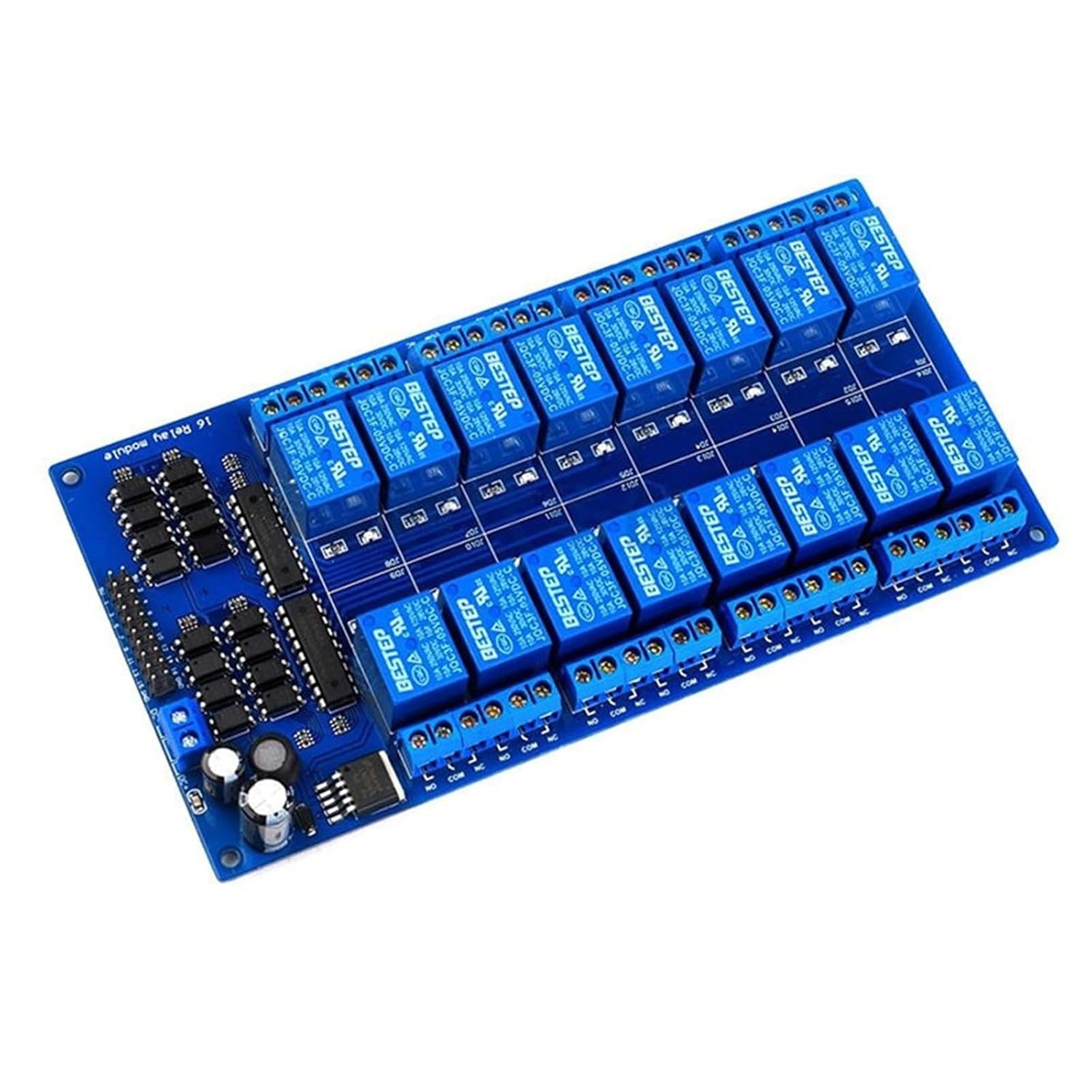 16 Channel Relay Shield Module DC 5V 12V 24V with Optocoupler LM2576 Microcontrollers Interface Power for DIY Kit(OneColor)