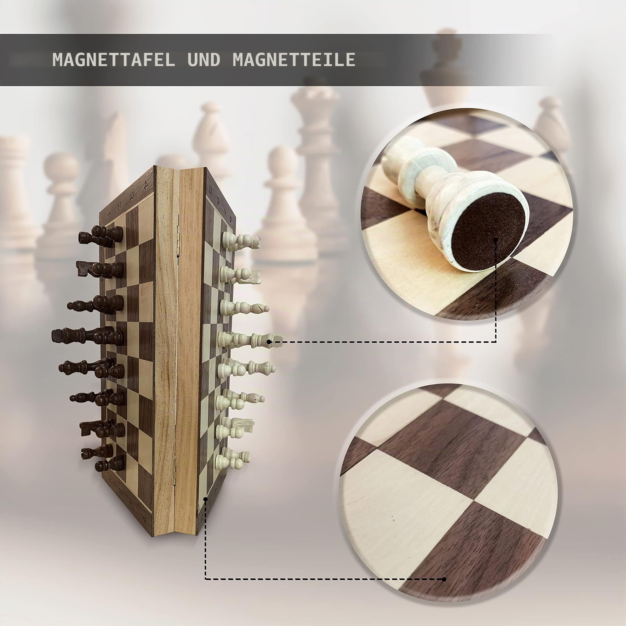 DOJA Barcelona | Klappbar Schachspiel Holz mit Schachuhr | 39x39 | Profi Schachbrett Hochwertig für unterwegs mit Digital Uhr | Staunton Brettspiel | Schach Magnetisch/Chess Board Set