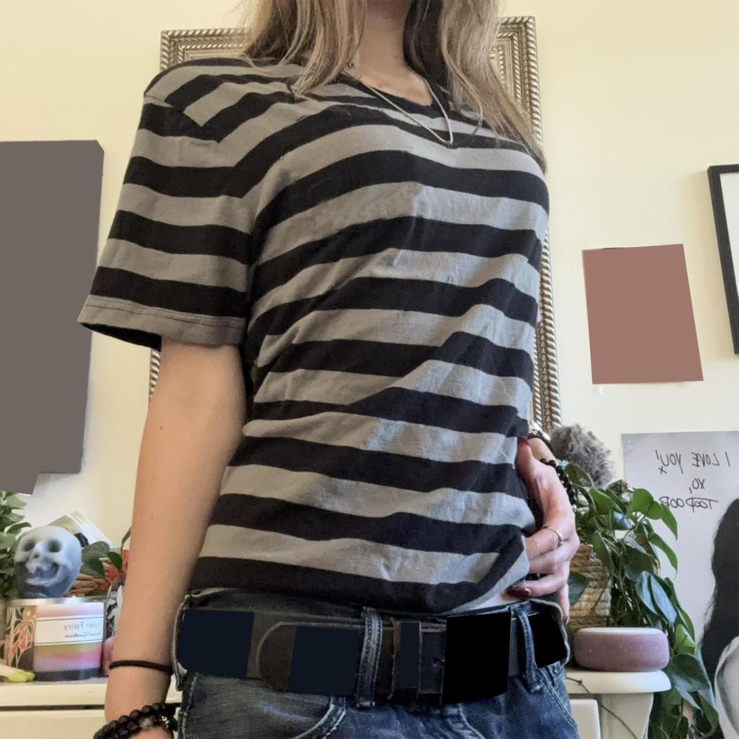 Women Y2k Gothic Striped Tees Short Sleeve Crew Neck Casual Loose Grunge Top Aesthetic Emo Clothes - Image 3