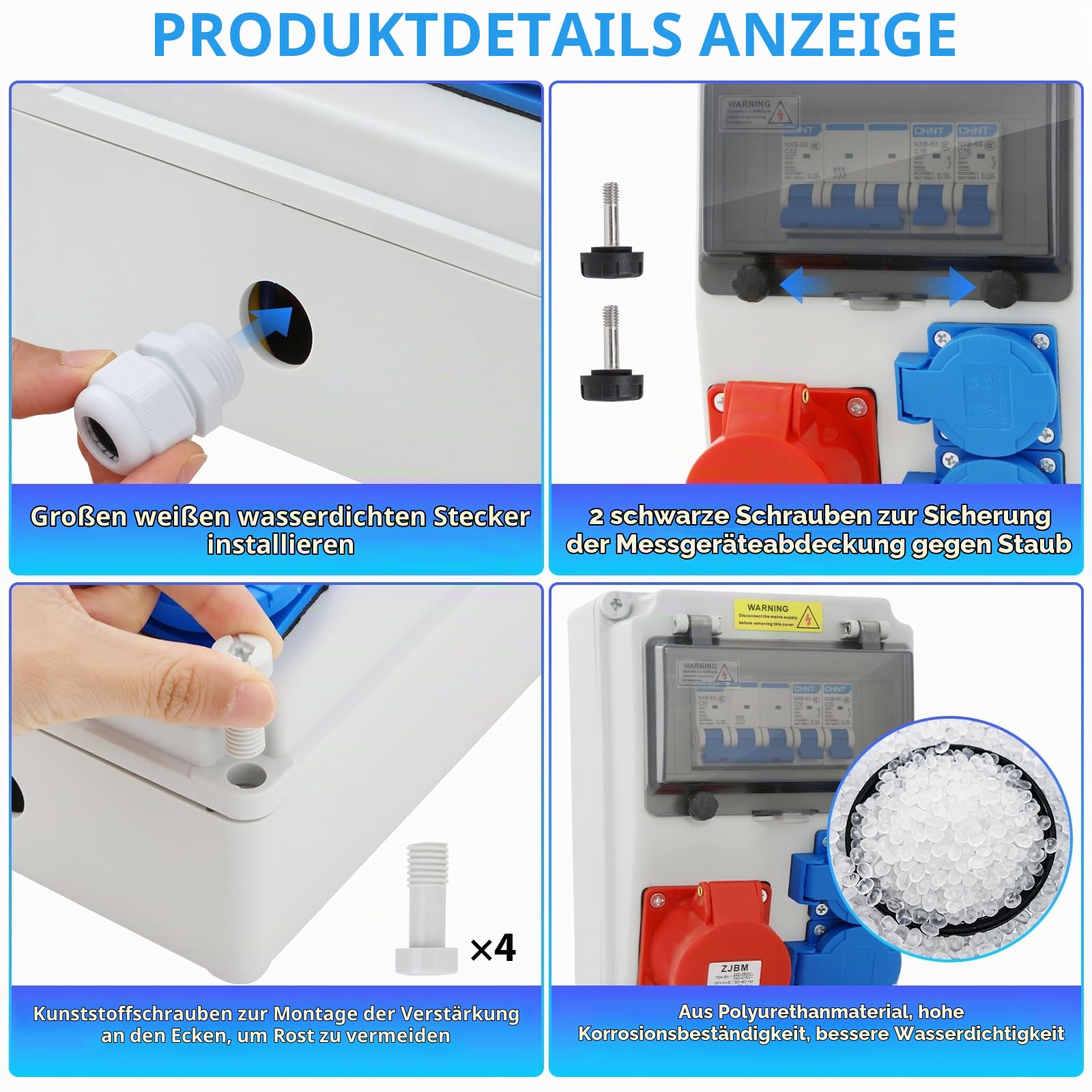 Baustromverteiler 16A verteiler Bausatz,Wandverteiler mit fi Schalter Bringen,2xSchuko-Steckdose und CEE-Steckdose,IP54 Wasserdicht Stromverteiler Steckdose,für Drinnen und Draußen Baustromverteile