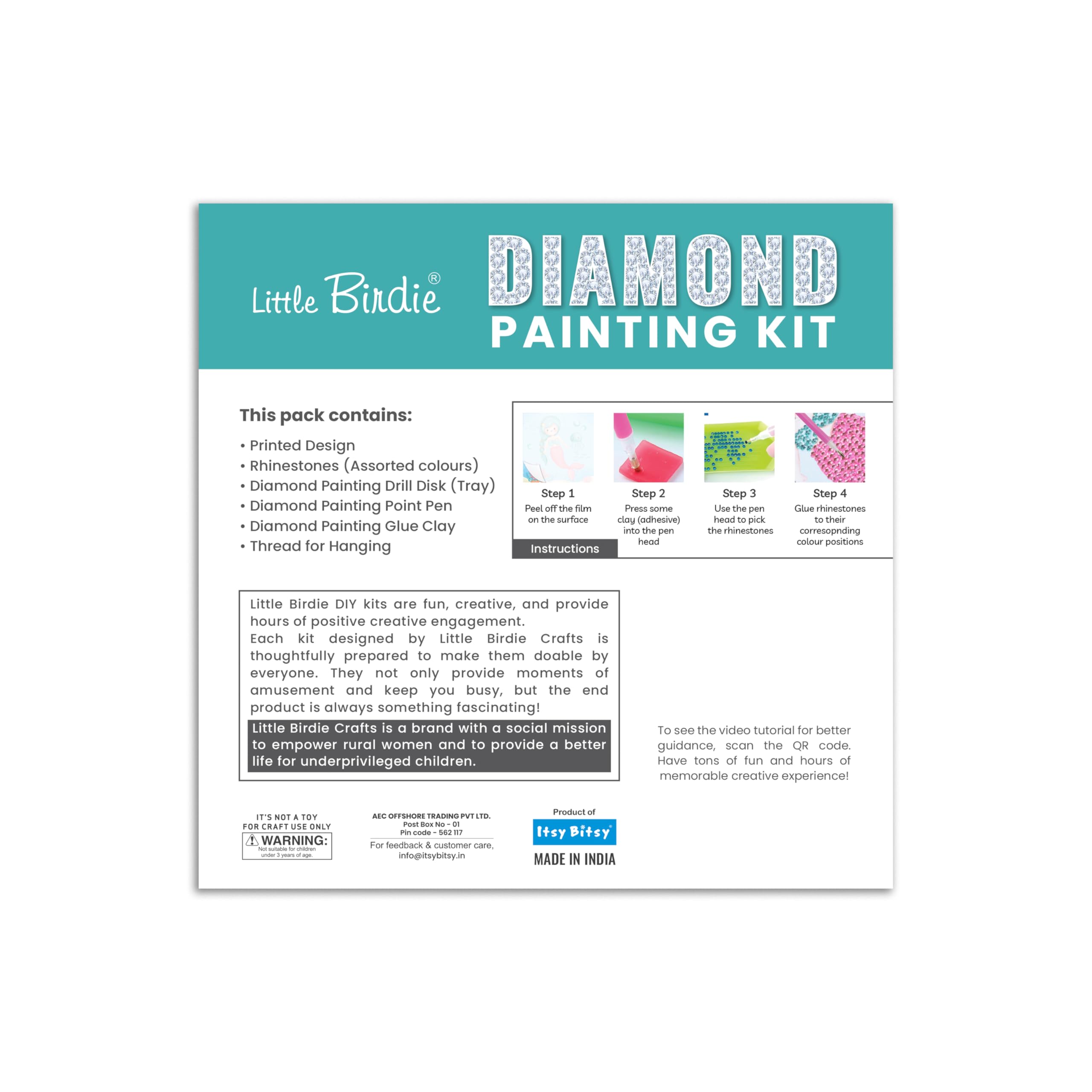 Little Birdie DIY Diamond Painting Kit Mermaid, 1 Box | for Art & Craft, Creative, Fun & Activity Kit | Gift for Kids, Adult - Image 5 thumbnail