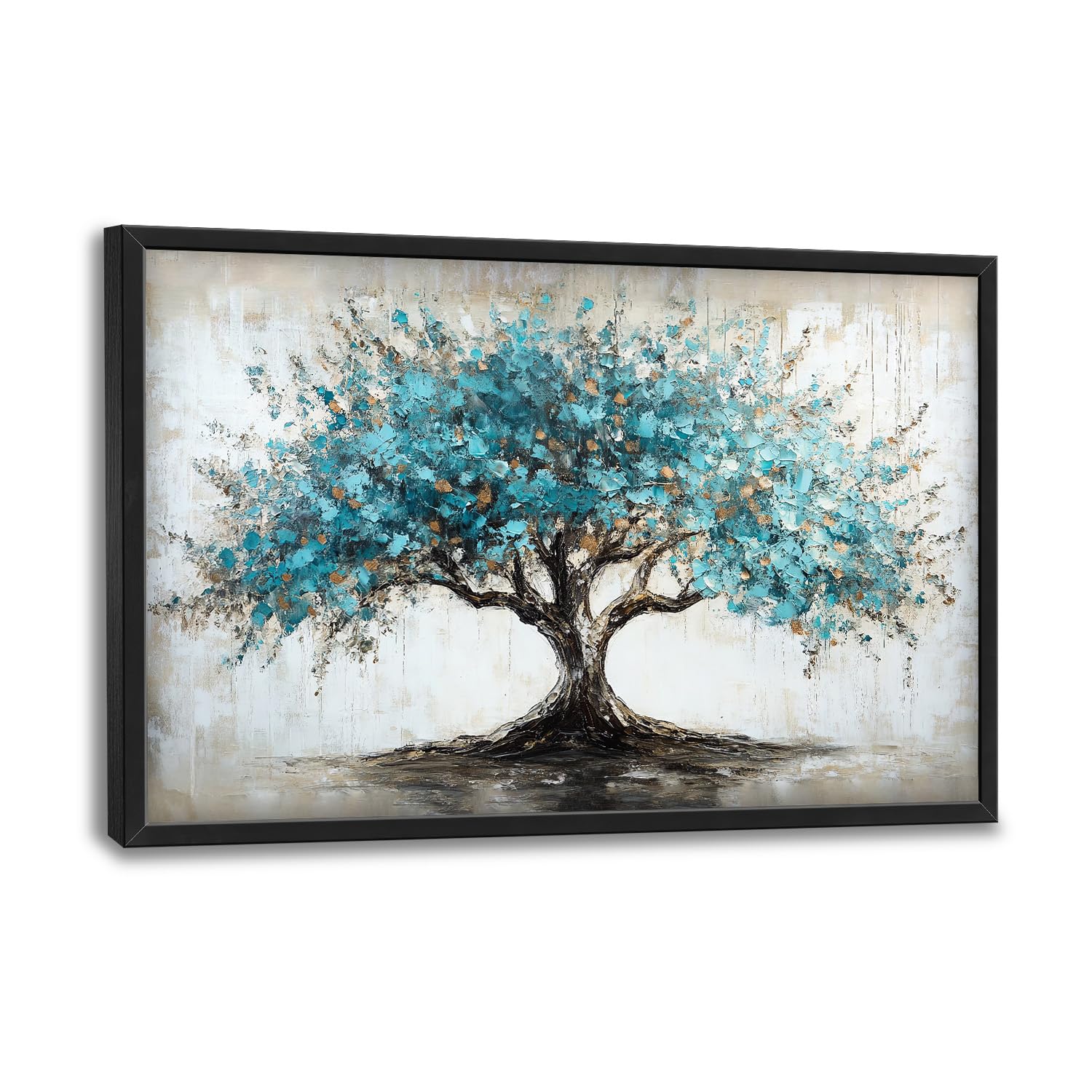 Flintis Large Tree of Life Framed Wall Art Teal Blue Tree Pictures Wall Decor Abstract Natural Landscape Canvas Painting Print Artworks Framed for