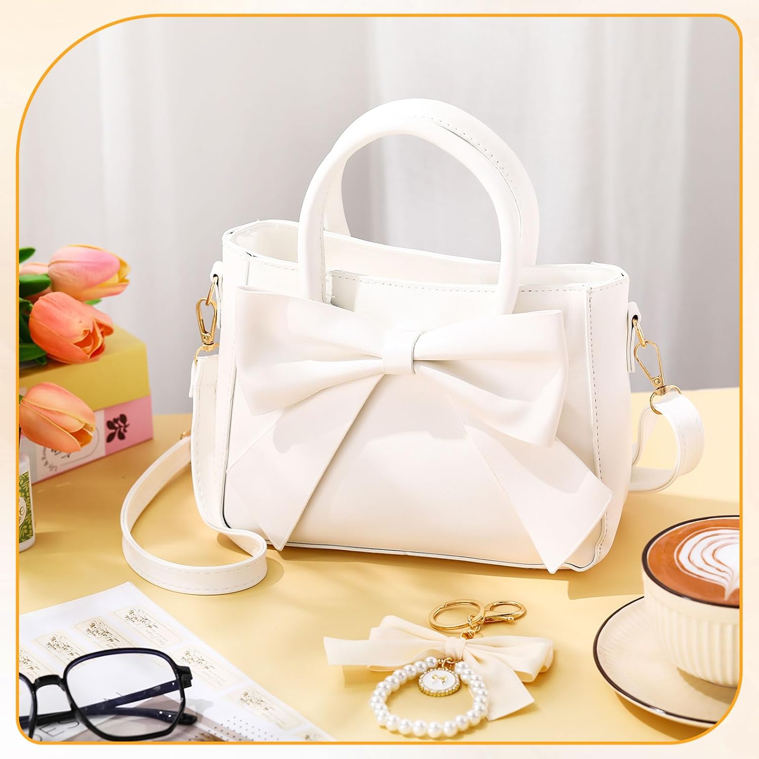 Abbylike Cute Purses for Women Christmas Gift Leather Crossbody with Bow Handbags with Adjustable Shoulder Strap - Image 3