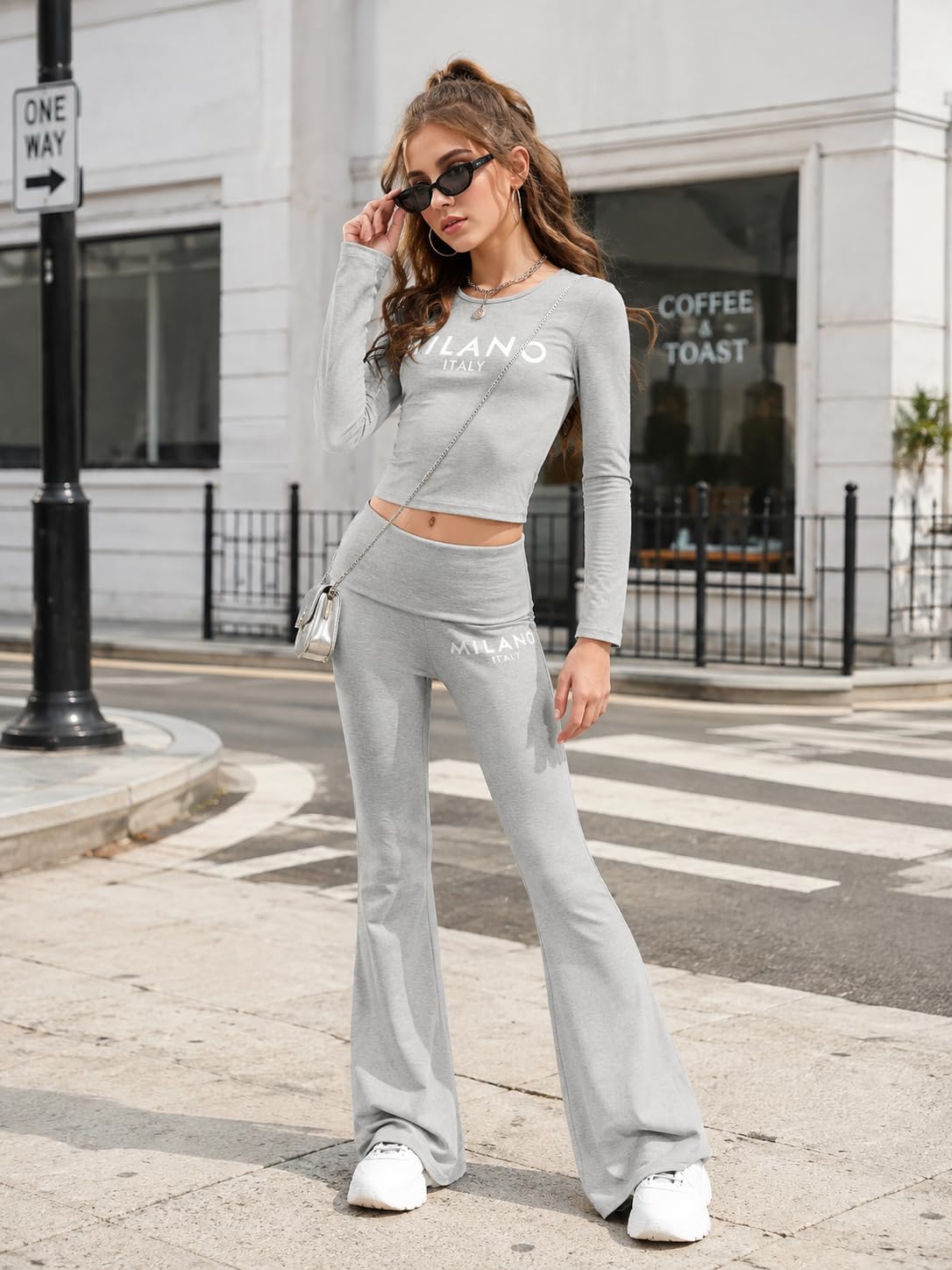 OLMRJKD Girls 2 Piece Outfits Long Sleeve Letter Printed Sweatshirt & Wide Leg Pants Fall Clothing Set Size 7-16 Years image 4
