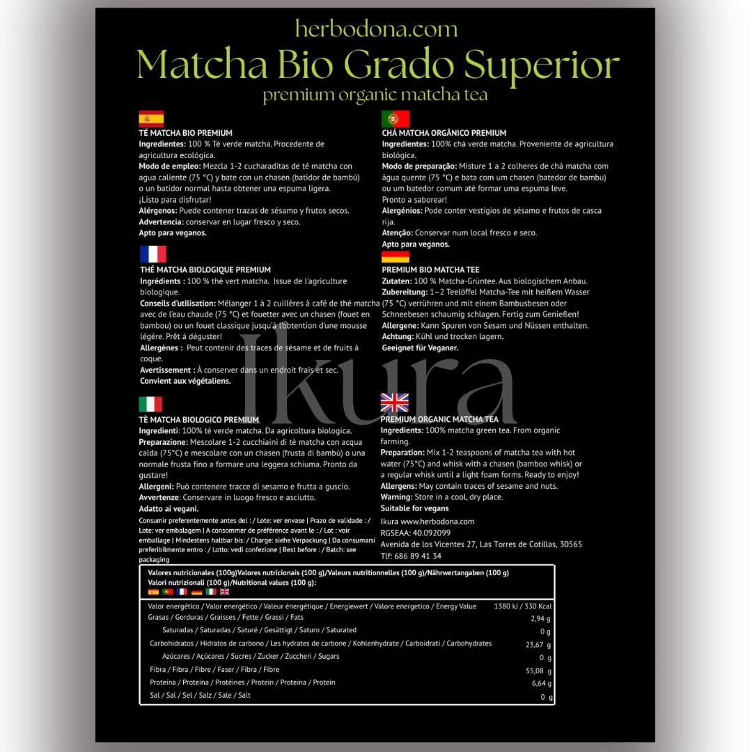 Té Matcha Premium Ikura Bio 80 g | Matcha Ecológico 100% Puro en Polvo | Té Verde Antioxidante Natural | Energía y Concentración | Ideal para Matcha Latte, Té y Recetas Saludables | Vegano