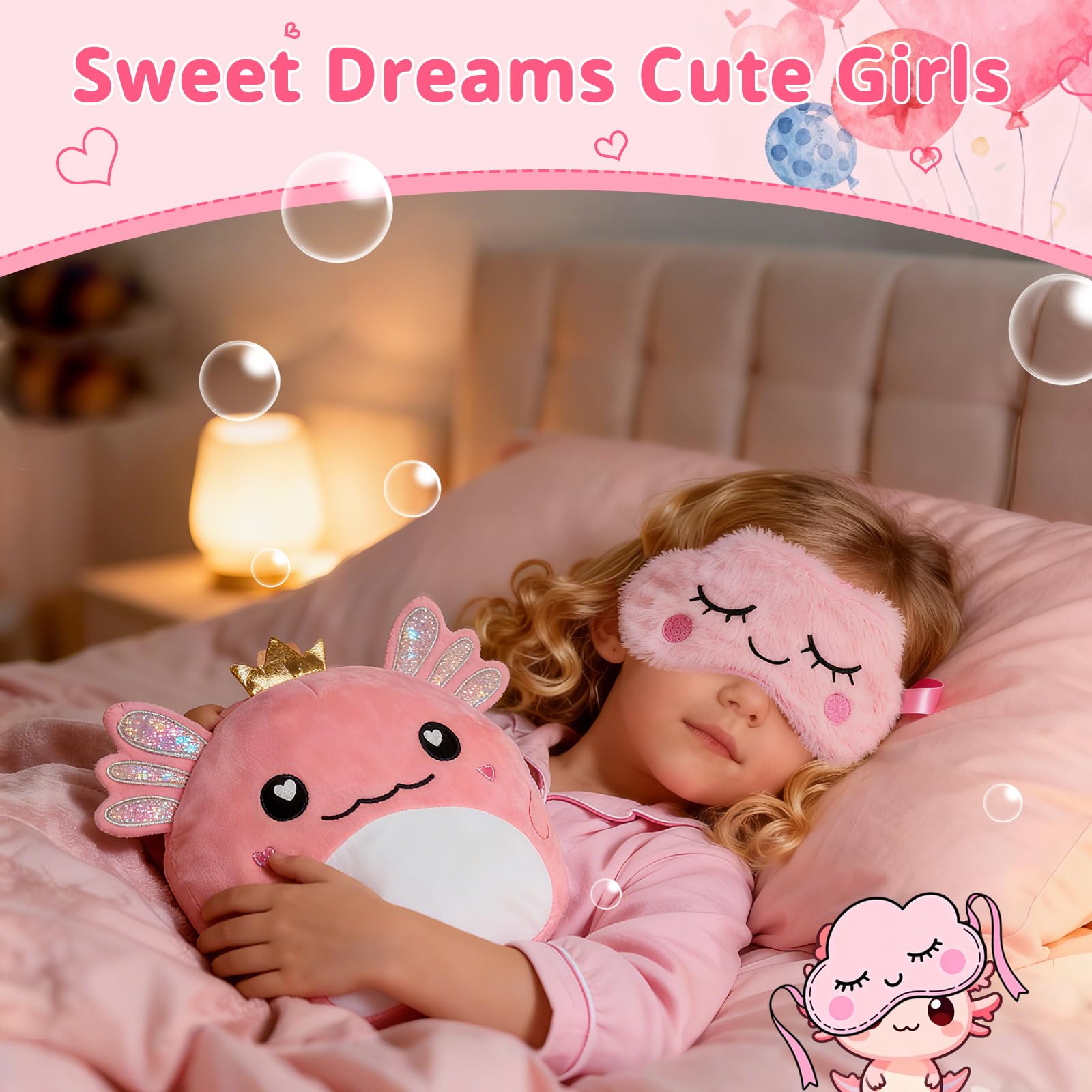 Axolotl Gift Set for Girls，Cute Axolotl Themed Gift Box with Fluffy Diary with lock and keys, Stickers, Pen and More Axolotl Accessories, Christmas Birthday Gifts for Girls - 4