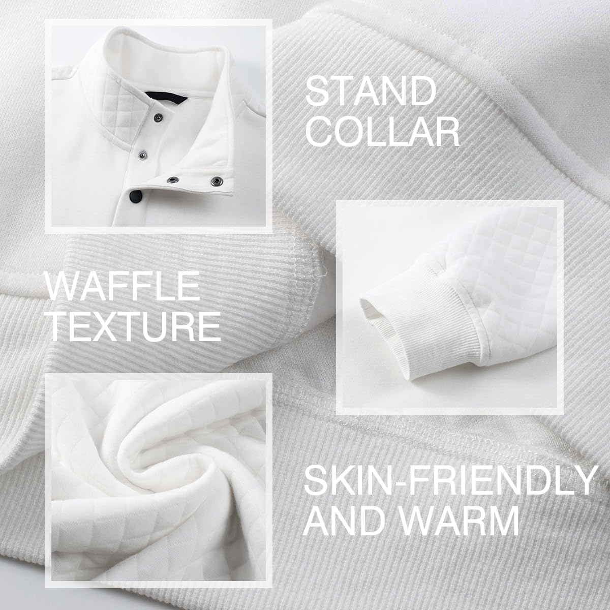 Quilted Sweatshirts for Men Quarter Button Pullover Sweater Casual Mock Neck Thermal Fleece Pullover Sweatshirt - Image 6