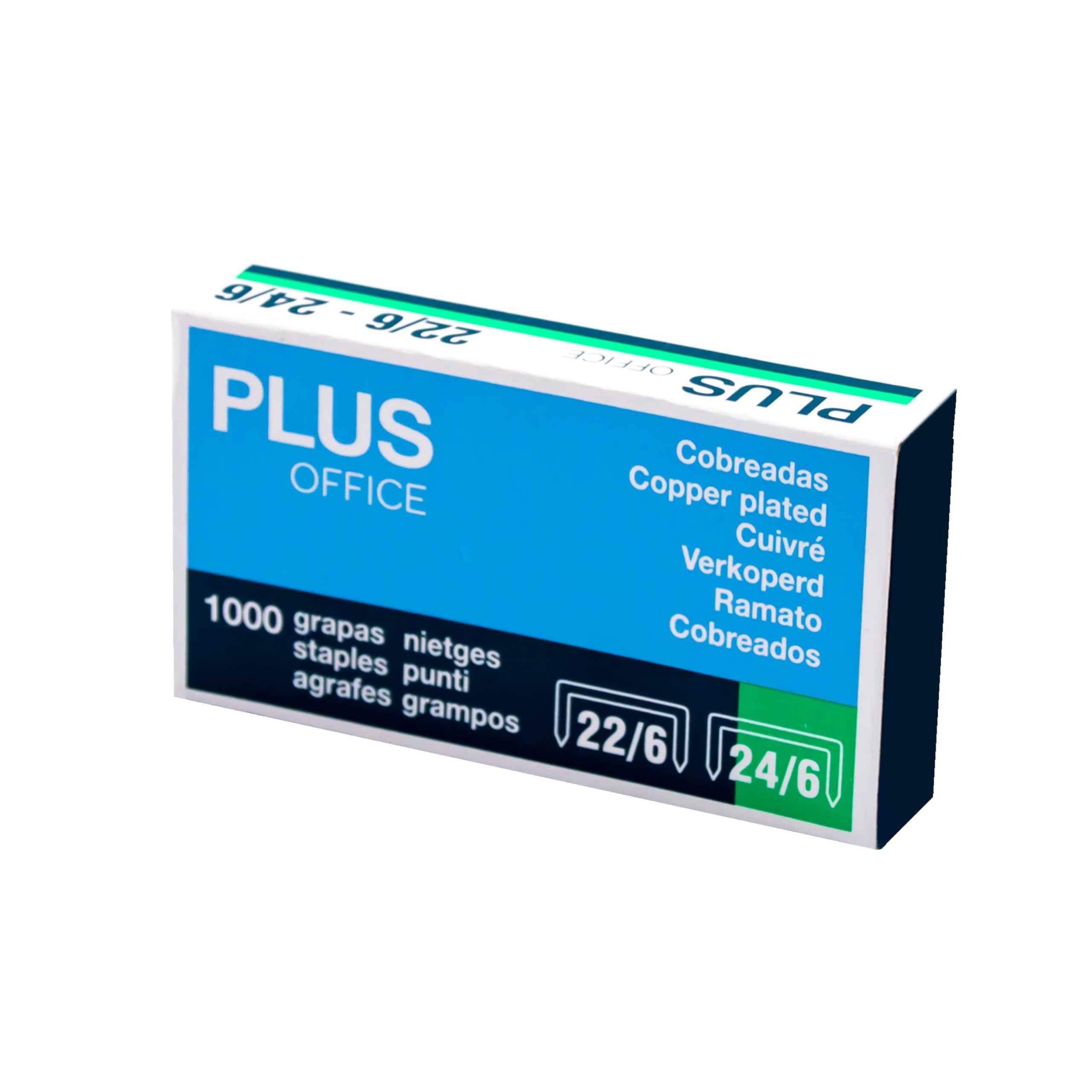 Plus Office – Grapas Cobreadas, Pack de Grapas Para Oficina y Material Escolar, Resistentes, Compatibles con la Mayoría de Grapadoras Manuales (nº 22/6-24/6-1000u.)