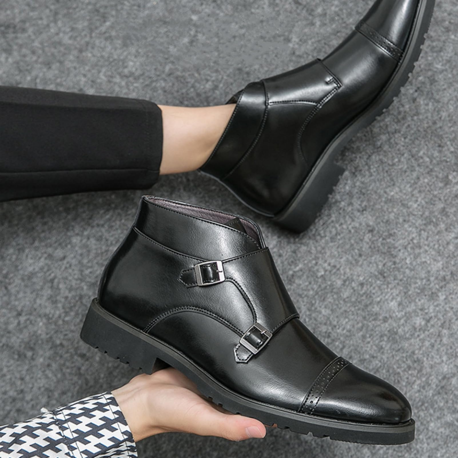 ANUFER Uomo Elegante Doppia Fibbia Monk Stivaletti A Punta Affari Scarpe Eleganti