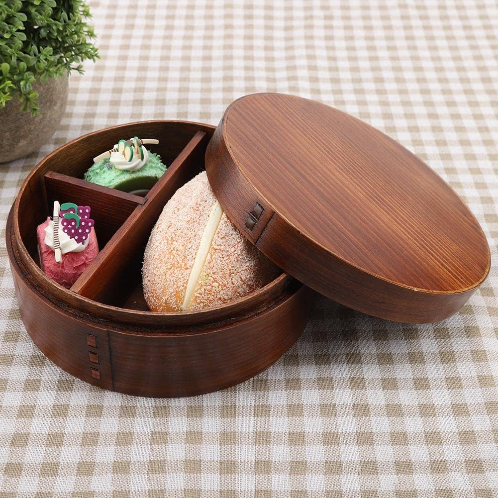 Retro Round Food Box Wooden Box Box Fruits Box Office Lunchbox (Cedar round | 15 * 15 * 6)