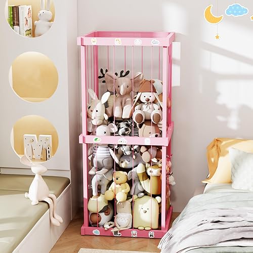 Miniatura 6 de Delywh Soporte de almacenamiento de animales de peluche para niños y niñas, decoración de sala de juegos, caja de juguetes de esquina, organizador