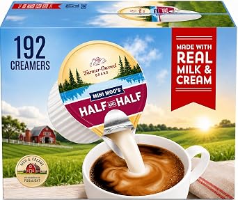 Coffee Creamer Half & Half Creamer Singles, 192 Count | Mini Moos Half and Half Creamer Singles, 192 Count Real Milk & Cream, No Refrigeration, Individual Creamers, Office